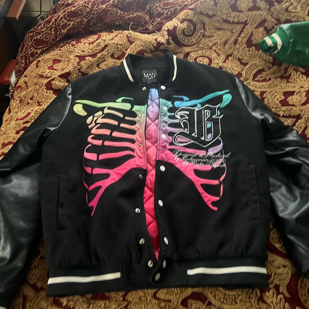 Black Jacket with Colorful Ribcage Design